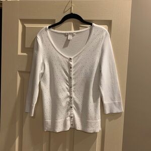 White House Black Market White Embellished Cardigan Sweater sz M